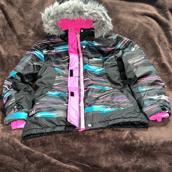 ZeroXposur Other - ZEROXPOSUR: GIRLS BLACK/MULTICOLOR STRIPE  PUFFER COAT. Size 10-12 Medium.